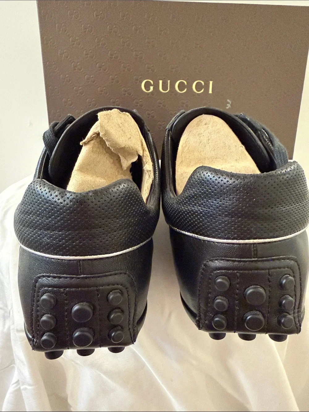 Gucci Black Leather Sneakers with Red & Green Web Stripe
